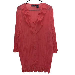 Maggie Barnes pink ruffle button up long cardigan size 1x or size 18/20w blouse